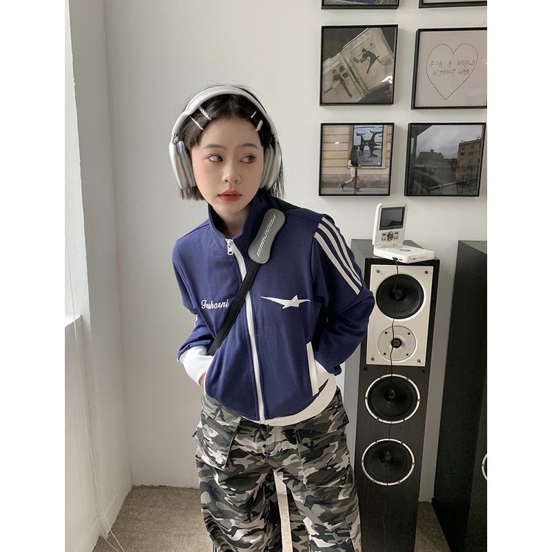 Áo Khoác Thể Thao Cổ Đứng Tay Dài Phong Cách Retro Cho Nữ