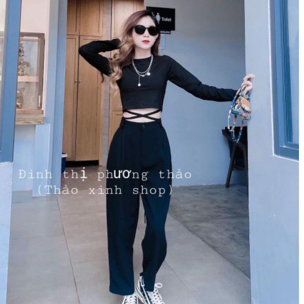 Áo croptop tay dài dây chéo bụng siêu xinh | BigBuy360 - bigbuy360.vn
