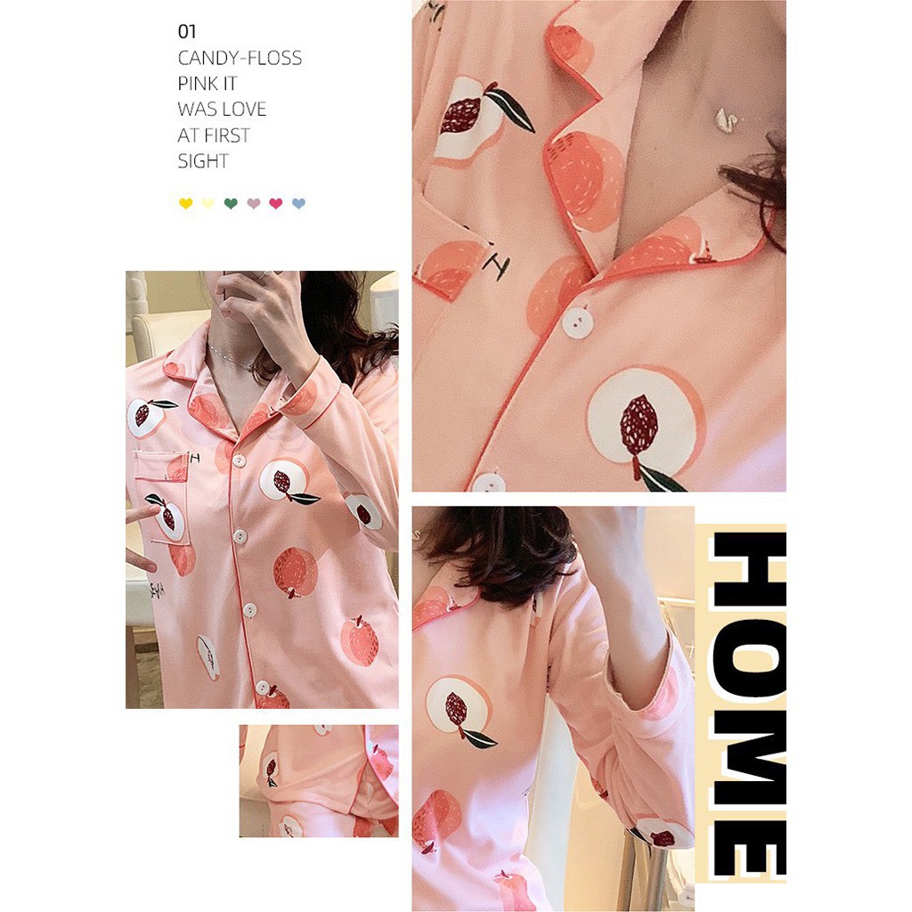 Quần áo ngủ,  Bộ ngủ pijama quả đào hồng dài tay dày dặn | BigBuy360 - bigbuy360.vn