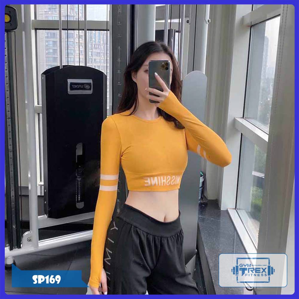 Áo croptop tập gym nữ Misshine thun co dãn 4 chiều SP169, Áo thun thể thao nữ ôm body [Gym T-Rex]