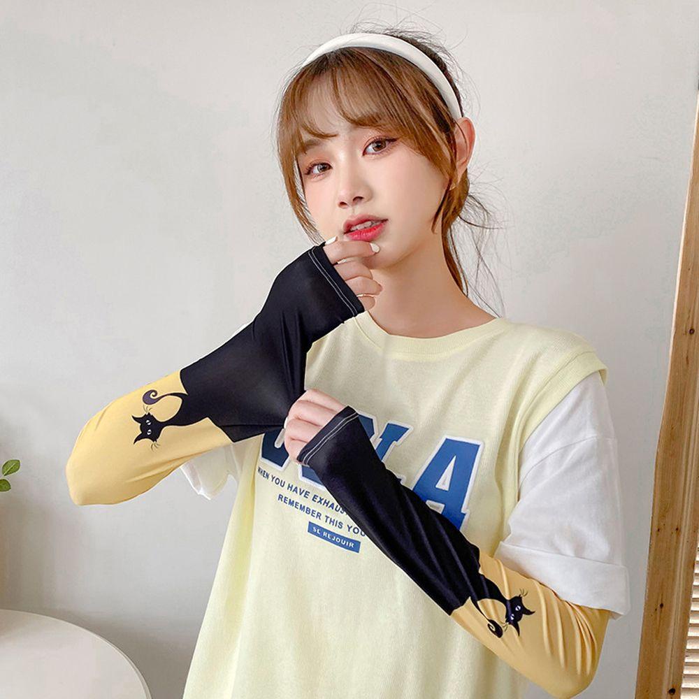 Vỏ Bọc Cánh Tay Chống Nắng Bằng Lụa Lạnh Thoáng Khí Hình Chim Cánh Cụt Cho Nữ