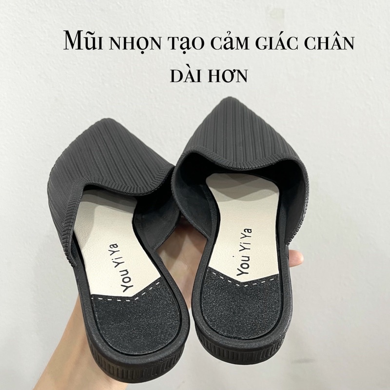 Giày Sục mũi nhọn Mules đi mưa chất nhựa dẻo siêu nhẹ D175