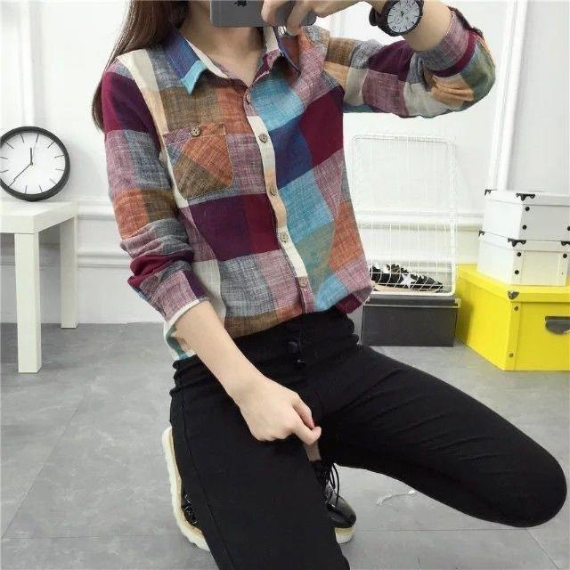 Áo Sơ Mi Cotton Lanh Tay Dài Dáng Rộng Phong Cách Hàn Quốc Thời Trang Xuân Thu Cho Nữ