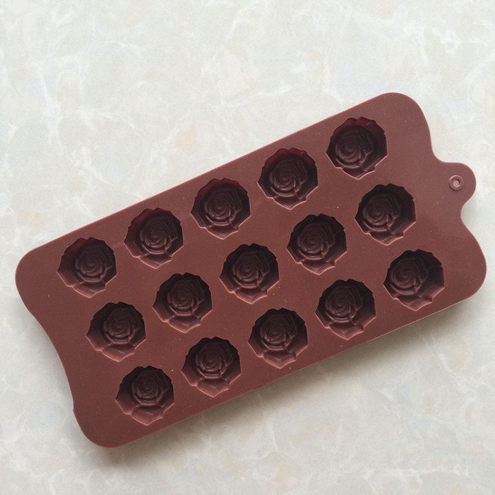 HCM - Khuôn silicon hoa hồng 15 viên làm socola, thạch rau câu