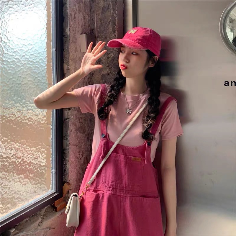 Yếm jean hồng quần ngắn | BigBuy360 - bigbuy360.vn