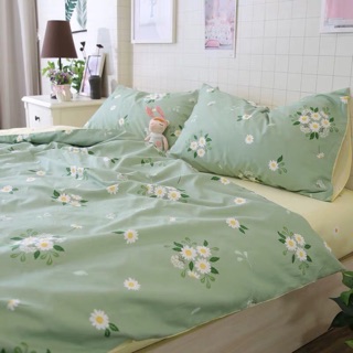 Bộ Drap & Chăn Phao Cotton Poly Cúc Hoạ Mi Mới