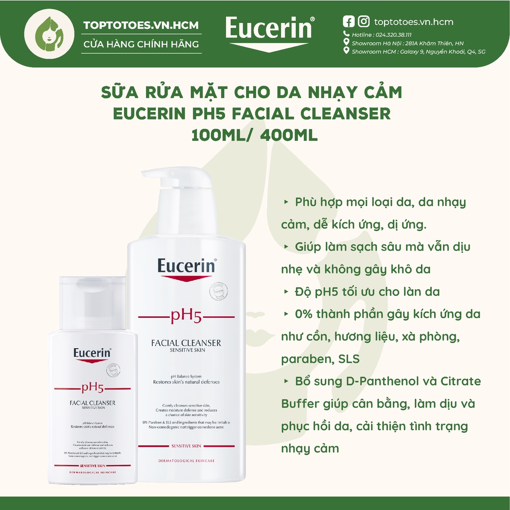 Sữa rửa mặt cho da nhạy cảm Eucerin pH5 Facial Cleanser - 100ml/400ml