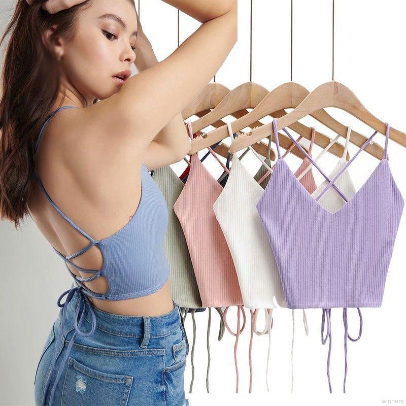 Áo 2 dây cổ chữ V thiết kế dây đan chéo hở lưng quyến rũ