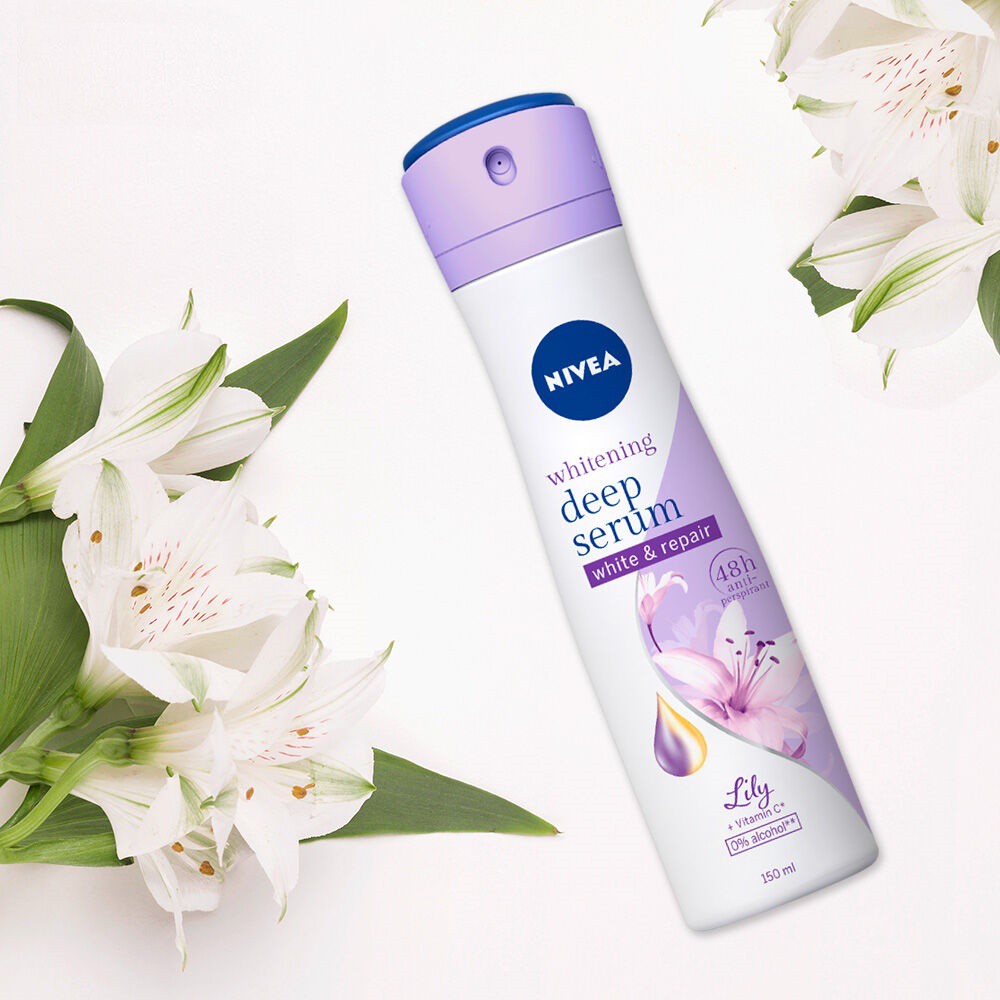 Xịt ngăn mùi Nivea serum trắng mịn hương hoa hokkaido- hương lily 150ml
