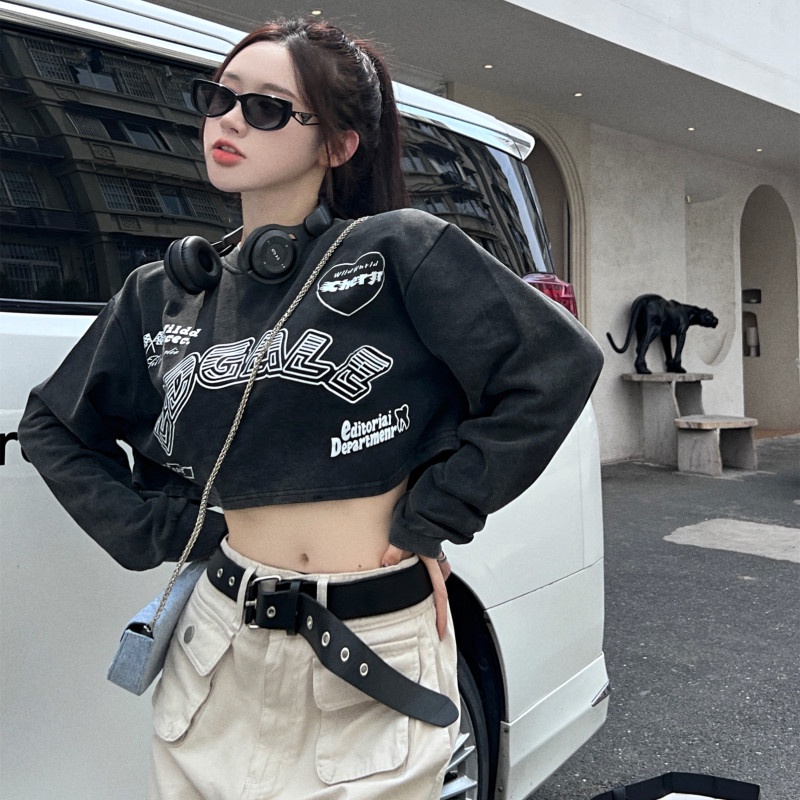 Áo Croptop Tay Dài Thời Trang Đường Phố Cá Tính Cho Nữ