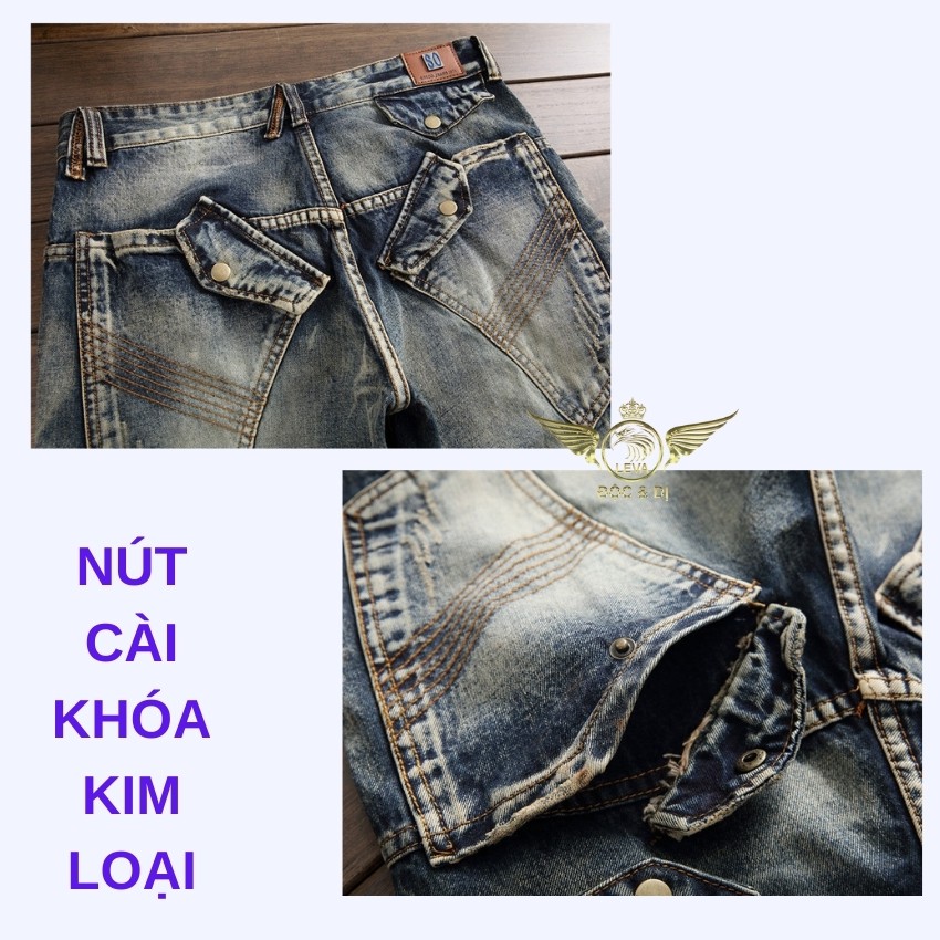 Quần jean nam ống suông cao cấp độc lạ LEVAMEN chất liệu cotton không co giãn Basic lịch lãm phối túi chéo QJ049 | BigBuy360 - bigbuy360.vn