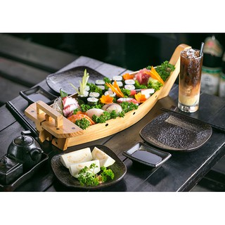 Khay thuyền gỗ đựng sashimi dài 40cm thuyền gỗ sushi khay gỗ trang trí ốc hải sản đồ lẩu gỗ Thông nhập khẩu