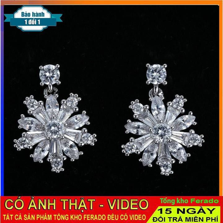 [ xả kho ] BÔNG TAI BẠC 925 BÔNG TUYẾT, ĐÍNH ĐÁ BT004