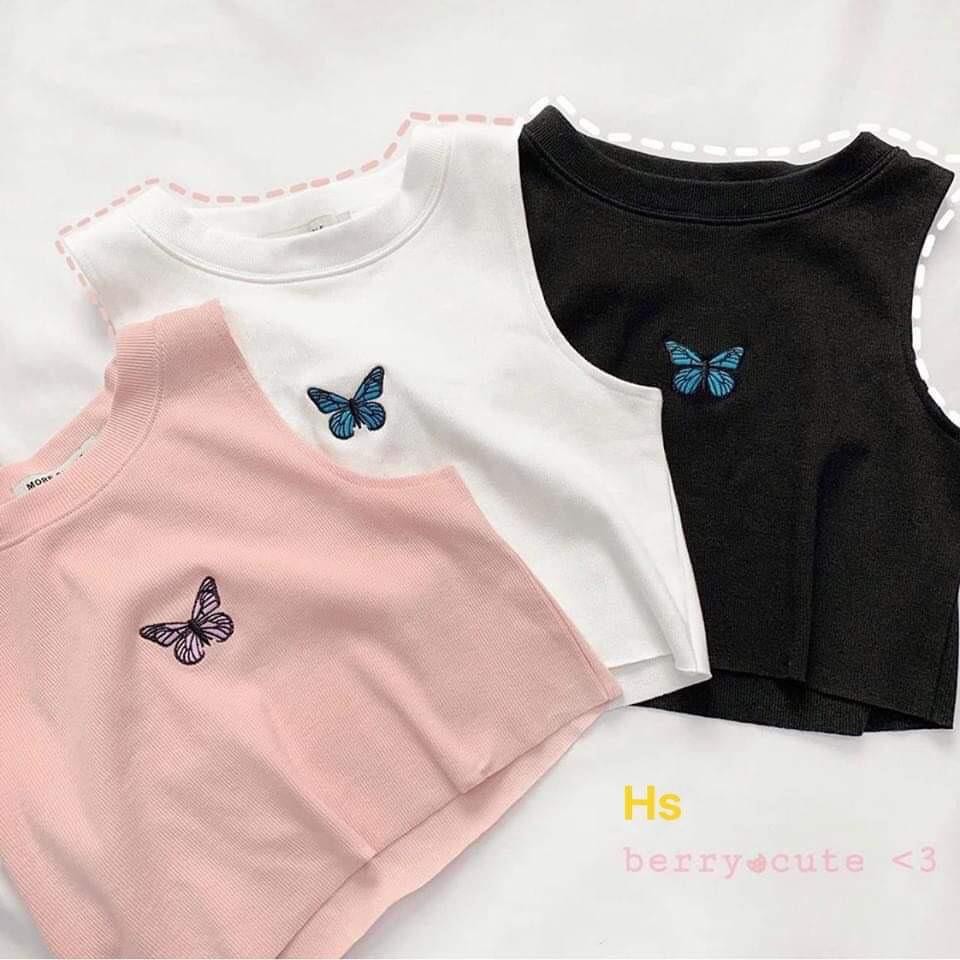 Áo Thun Croptop 3 Lỗ Thêu Bướm Siêu Xinh ACRBB3LO006-Sliky | BigBuy360 - bigbuy360.vn