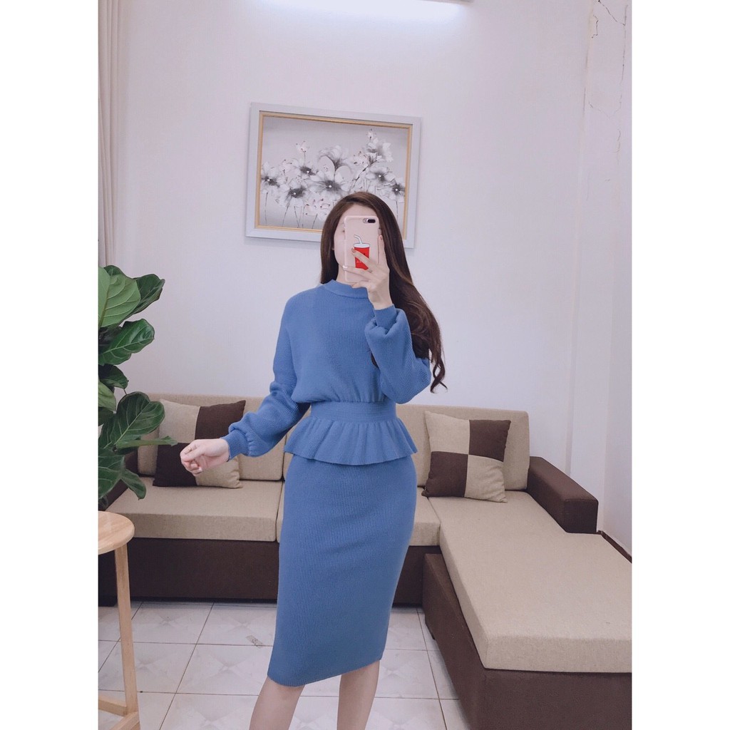 Bộ váy len peplum công sở cao cấp free size  Linh Kem Shop AL11