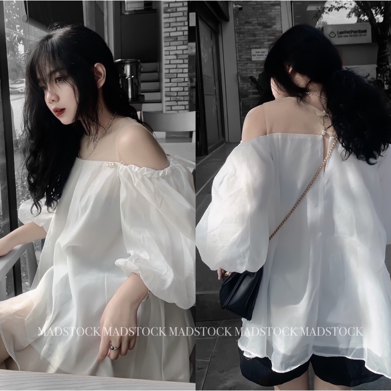 ÁO TRẮNG TRỄ VAI TAY BỒNG *ALICE* DÁNG BỒNG NHẸ NHÀNG  Áo Đi biển