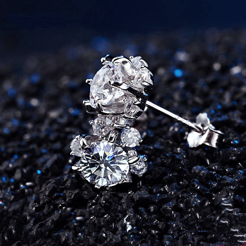 Khảm Đá Zircon Bạc Cổ Điển Siêu Flash Bông Tuyết Nữ Chống Dị Ứng Thời Trang