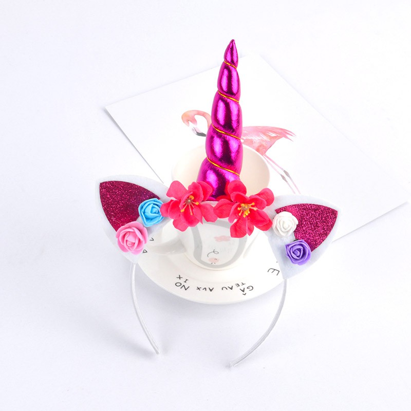 Băng đô phối hình sừng kỳ lân màu cầu vồng dễ thương dành cho bé