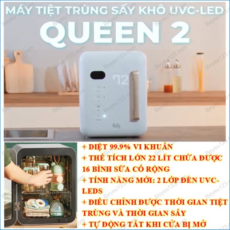 (TRẮNG) Máy tiệt trùng sấy khô UVC - LED Thể tích lớn 22L có thể chứa 16 bình cổ rộng Fatzbaby QUEEN 2 - Fatz FB4707CY
