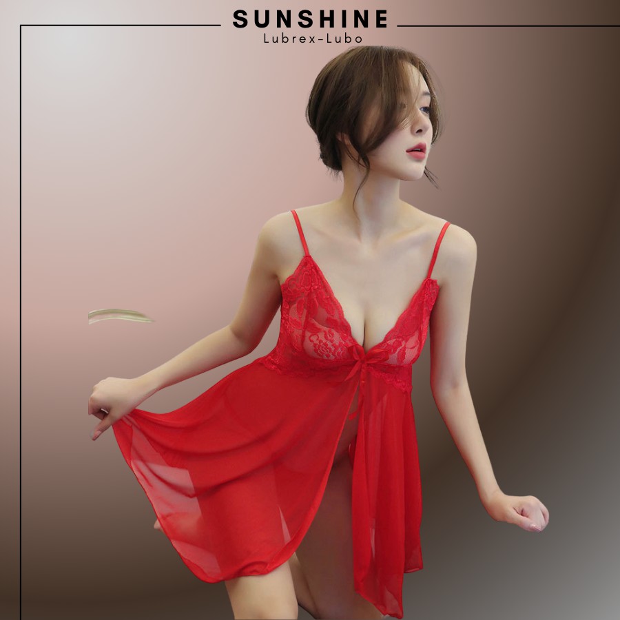 Váy ngủ sexy gợi cảm 2 dây xuyên thấu màu đỏ SUNSHINE LUBREX-LUBO hở trước SX1120