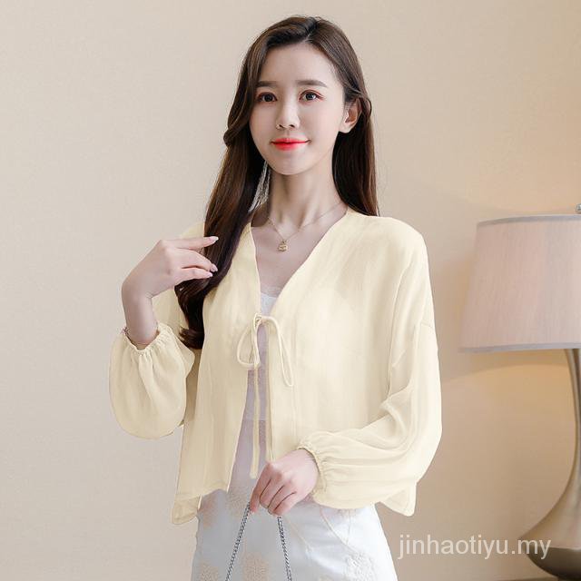 Áo Khoác Cardigan Chiffon Mỏng Chống Nắng Dáng Ngắn Thời Trang Mùa Hè Cho Nữ