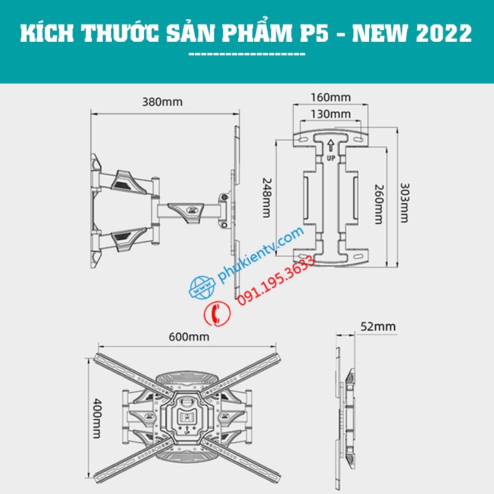Giá treo tivi xoay đa năng NB P5 - NB P6 40 - 70 inch / 45 - 80 Inch - Khung treo tivi góc xoay cao cấp