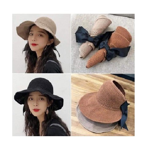 Mũ cói rộng cành hở chóp nơ sau siêu xinh
