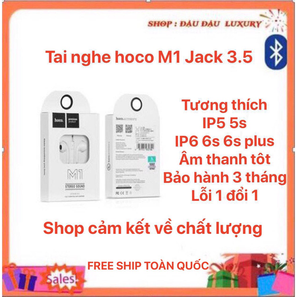 Tai nghe Hoco M1 Jack 3.5 chính hãng cao cấp Tai nghe iphone 5 5s 6 6s 6 plus 6s plus
