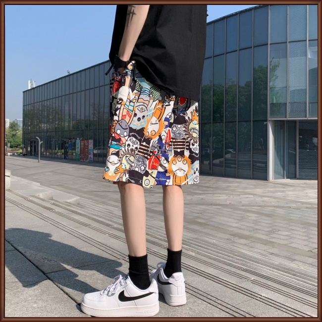 Quần Short Thể Thao Đi Biển Dáng Rộng In Họa Tiết Kiểu Hồng Kông Thời Trang Mùa Hè Cho Nam