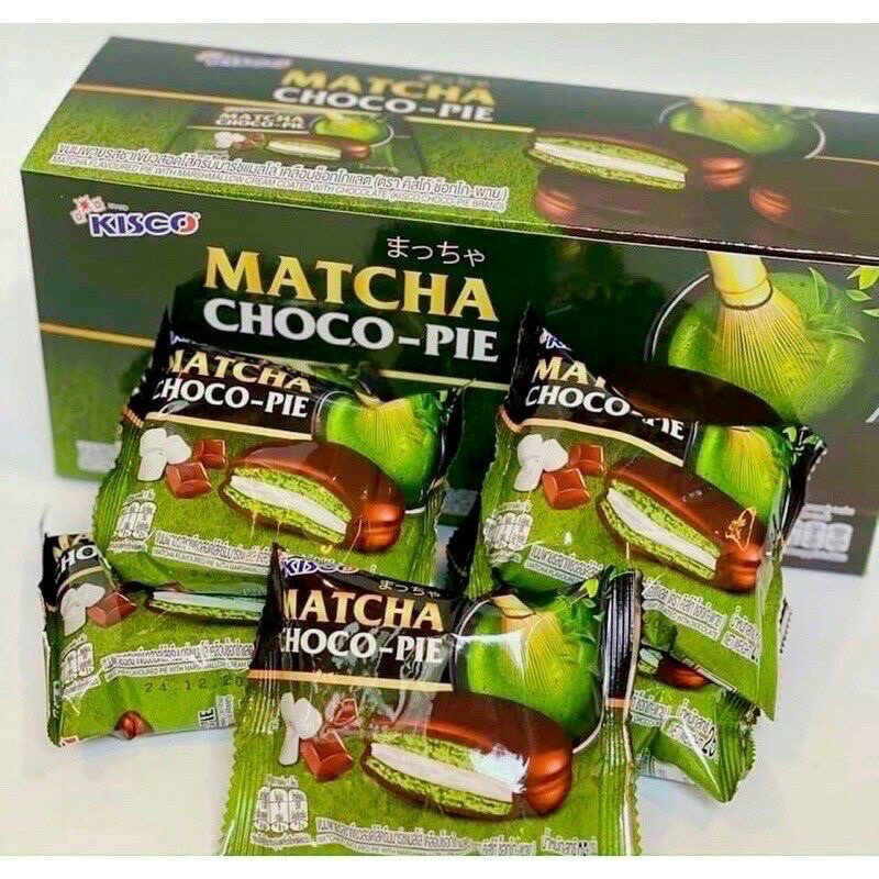 Hộp 12 Bánh Chocopie Matcha Trà Xanh Kisco Thái Lan 300g - Hộp 12 Cái