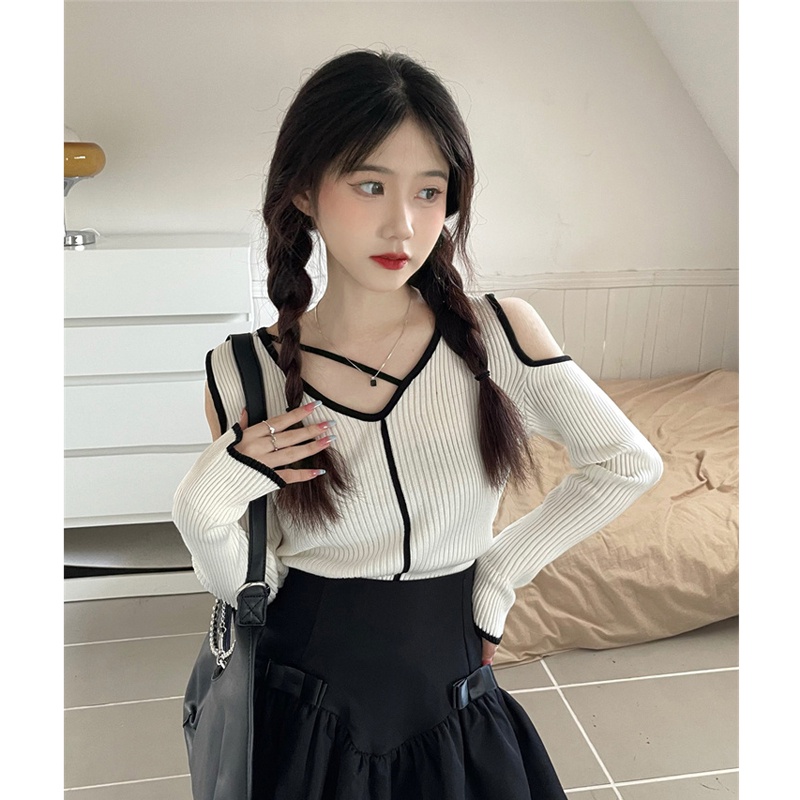 Áo sơ mi ZHELIHANGFEI vải dệt kim tay dài mỏng vừa vặn thời trang ngọt ngào