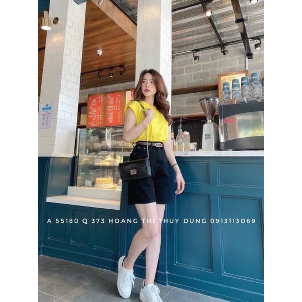 Quần ngố bò 1 khuy ống rộng cá tính