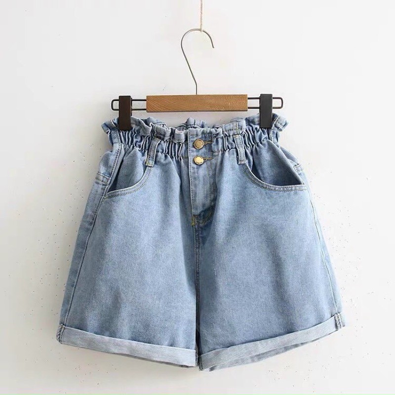 Quần Short Jeans Hai Khuy Đai Chun Cạp Cao Kiểu Dáng Thời Trang Cá Tính