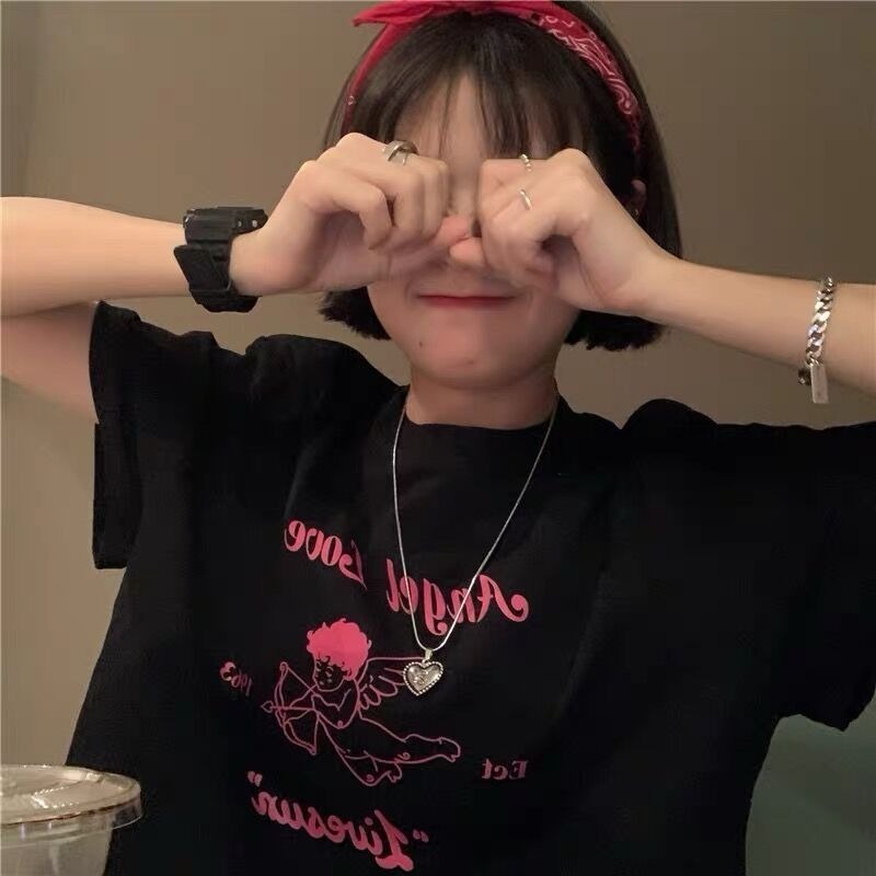 Áo Thun Tay Ngắn Dáng Rộng In Họa Tiết Thần Tình Yêu