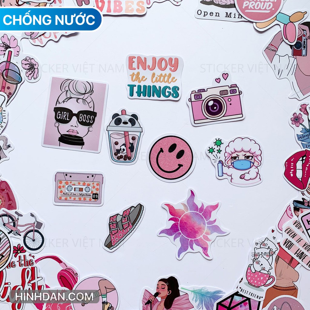 Sticker Dark Pink - hình dán màu hồng chống nước chống nắng dán trang trí nón bảo hiểm đàn guitar laptop vali