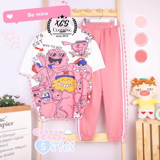 Bộ Đồ Quần Áo Thời Trang Ulzzang Style Nữ Mùa Hè Ngắn Tay Mặc Đi Học - Đi Chơi In Cartoon 3D Hoạt Hình Thú Chen Nhau