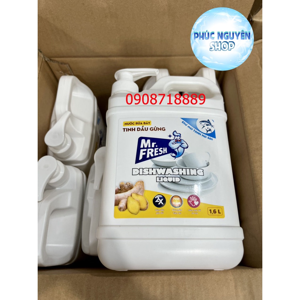 Bộ 2 can nước rửa chén bát Mr Fresh 1,6 lít/can Tinh dầu Gừng