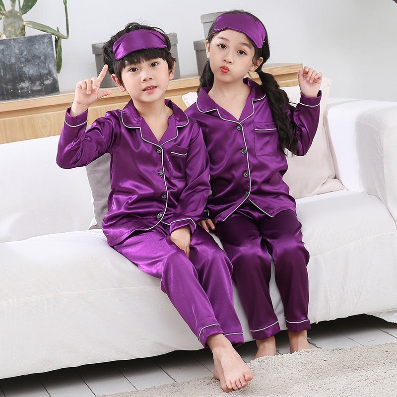 Bộ Đồ Ngủ Vải Lụa Satin Tay Dài Kèm Bịt Mắt Dành Cho Bé Trai Và Bé Gái