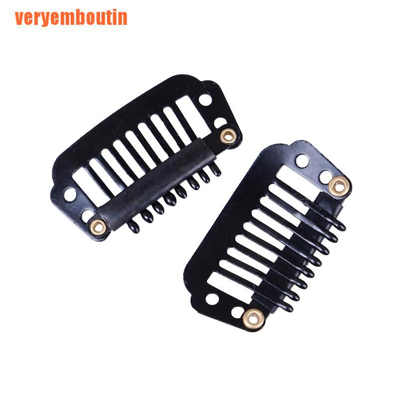 [Hàng mới về] Bộ 10/100 kẹp gắn tóc giả có 8 cần đệm nối tóc màu đen bằng cao su