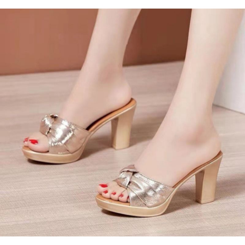 Dép cao gót nơ cuộn 7F GPSHOP