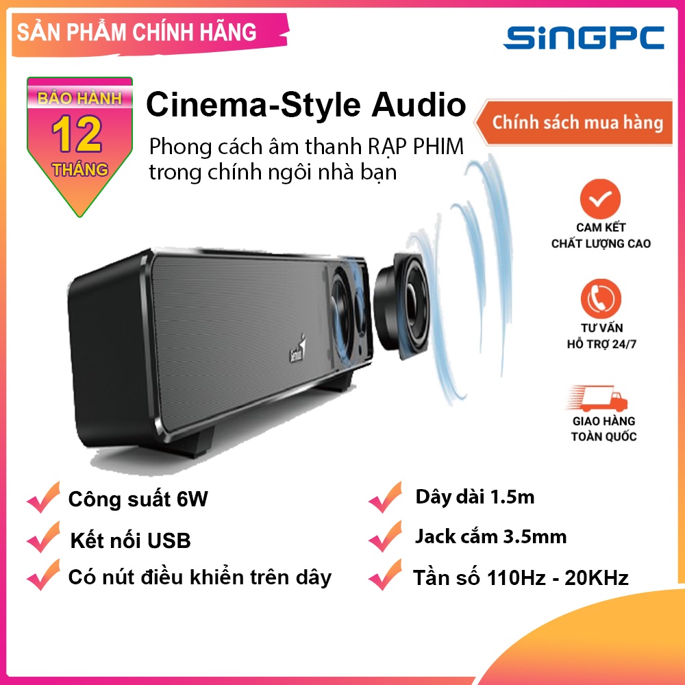 Loa Genius SoundBar 100 Âm Thanh Vòm Sống Động Phong Cách Rạp Phim, Fullbox - Hàng Chính Hãng GENIUS