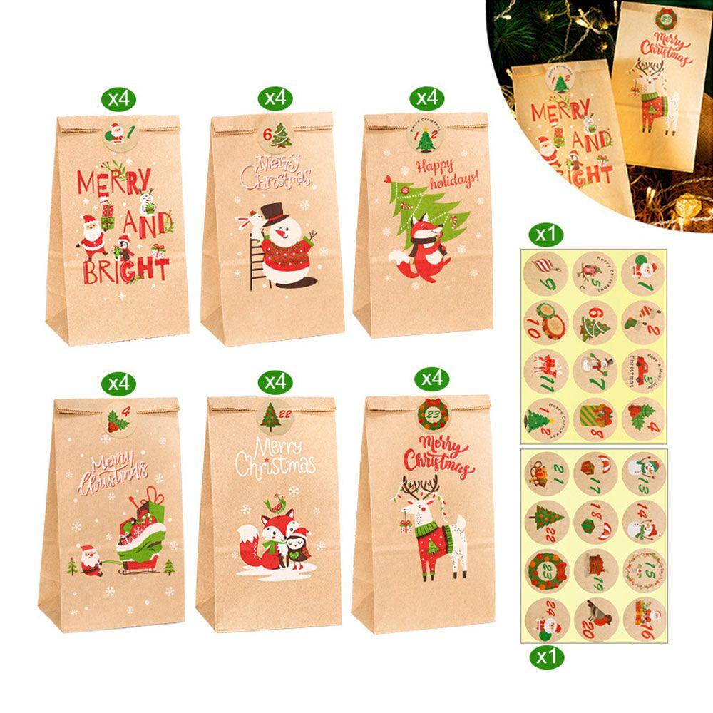 Set 24 Túi Giấy Kraft Đựng Bánh Kẹo Phong Cách Giáng Sinh