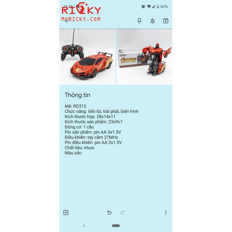 [Khai trương giảm giá] Xe ô tô IRON MAN biến hình Robot