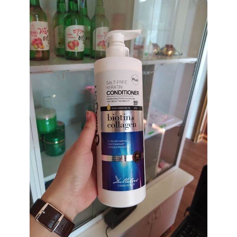 Cặp Dầu Gôi Biotin Collagen Dellalove 850Ml Cao Cấp Siêu Phục Hồi Tóc, Kích Thích Mọc Tóc Hàng Chính Hãng