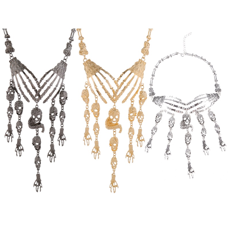 Vòng cổ Mặt Đầu Lâu Phối Tua Rua Thời Trang