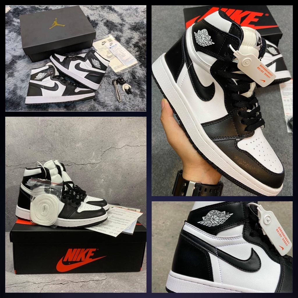Giày Jordan cổ cao đen trắng, JD1 panda Cao Cổ dễ phối đồ chuẩn SC