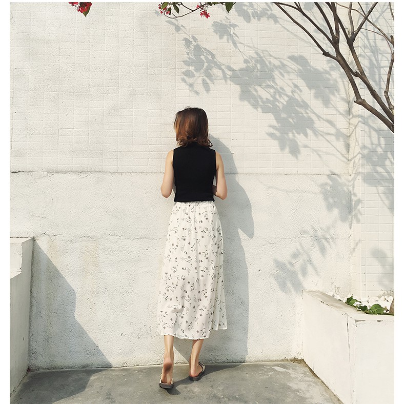 Chân váy hoa nhí vintage trắng dài chữ a qua gối 2 lớp ulzzang mát mẻ - CV02 | BigBuy360 - bigbuy360.vn