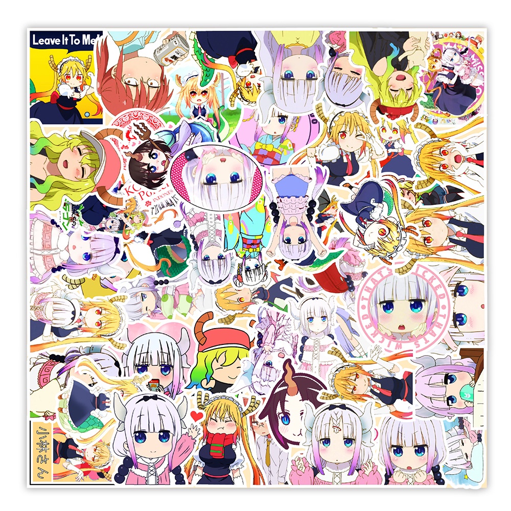 50 sticker cute chống nước dán mũ nón bảo hiểm MẪU ANIME KOBAYASHI’S DRAGONG MAID, vali 50 hình dán graffiti máy tính xá