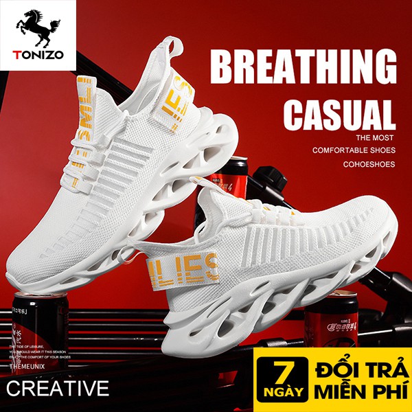 Giày sneaker nam Tonizo A09T đế cao su đúc 5cm lượn sóng êm ái, lót hơi thoáng khí