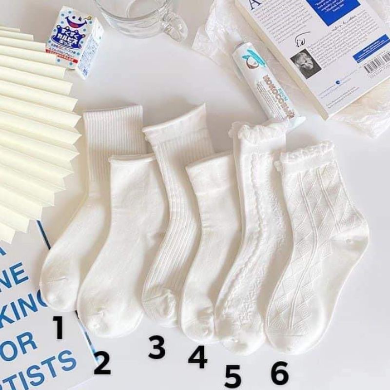 Sẵn Set 10 đôi tất trắng cổ điển